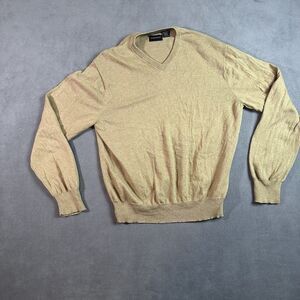 Madison Cotton Cashmere Sweater Mens Large Tan Brown V Neck Pullover Sweater